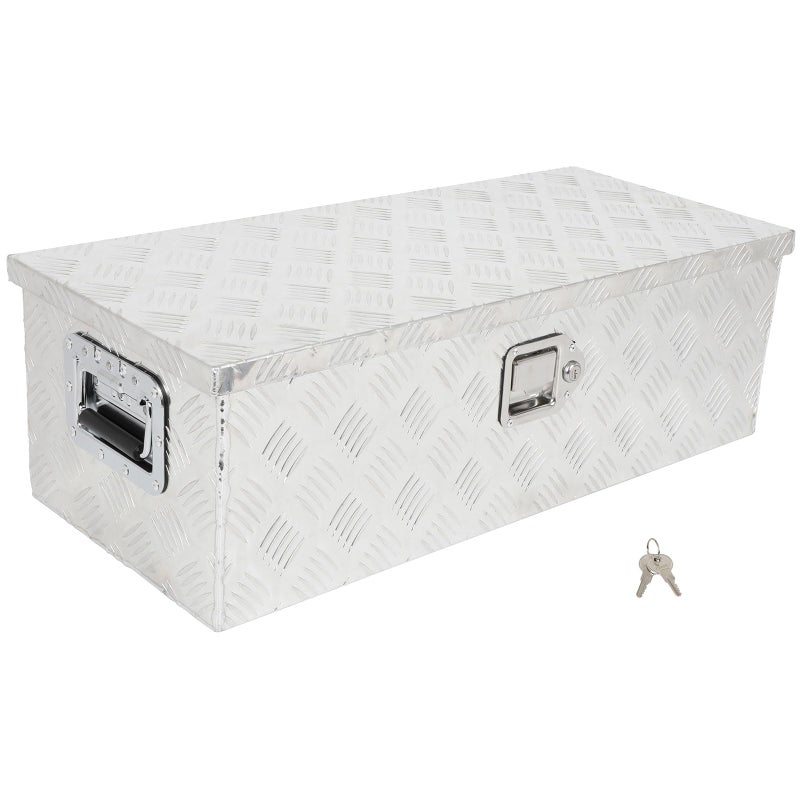 SCITOO 30 Inch Aluminum Heavy Duty Plate Trailer Box with Lock Keys Waterproof Storage Organizer Chest for Pick upTruckATVRV Trailer Silver Truck Bed Tool Box 30X13X96